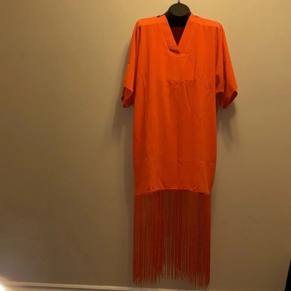 ZIXLUXE Fashion Loose Fit half Fringe Kaftan | | maxi V neck dress - Picture 3 of 14